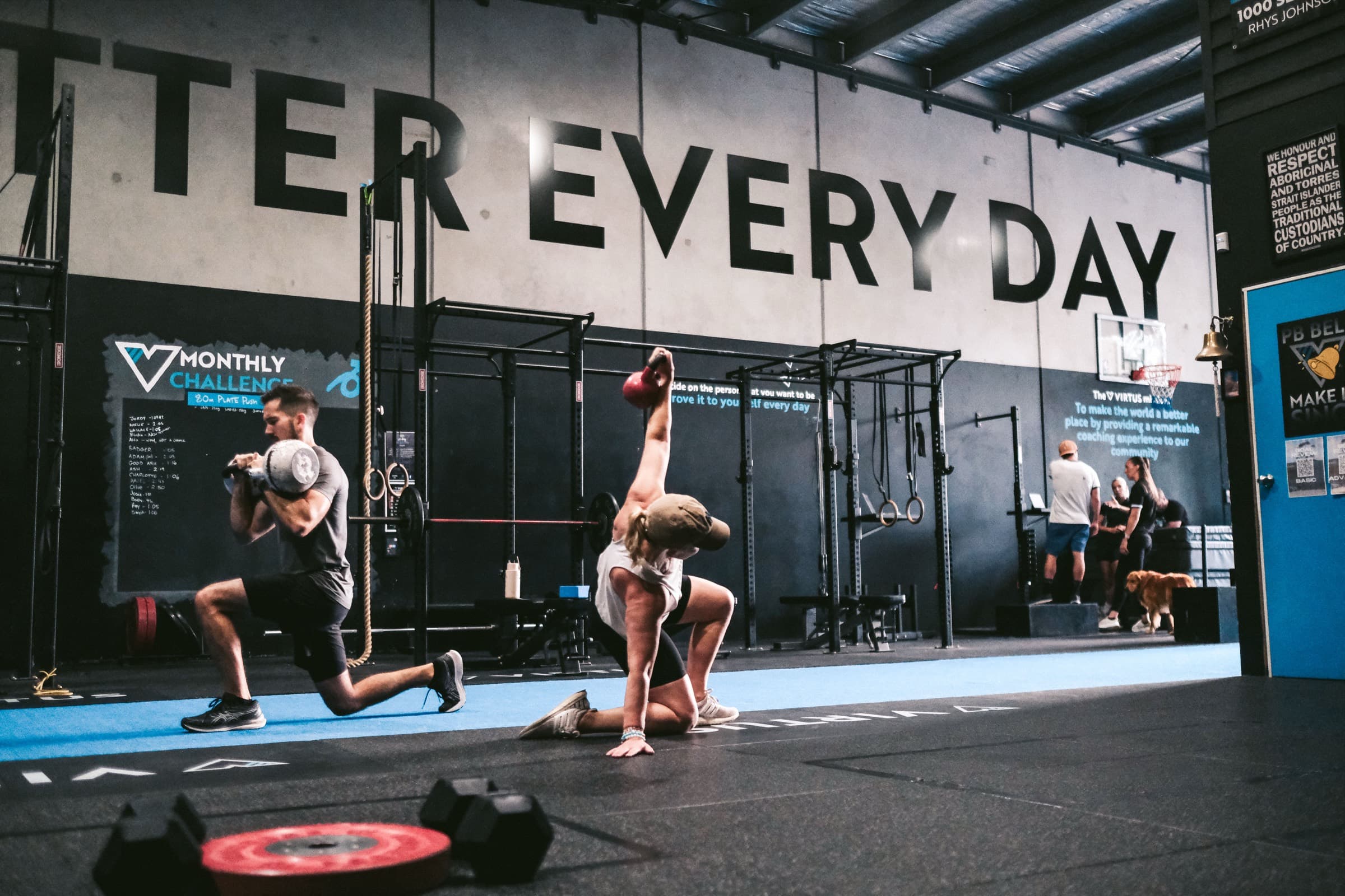 Two members training side by side on individual programs at Virtus