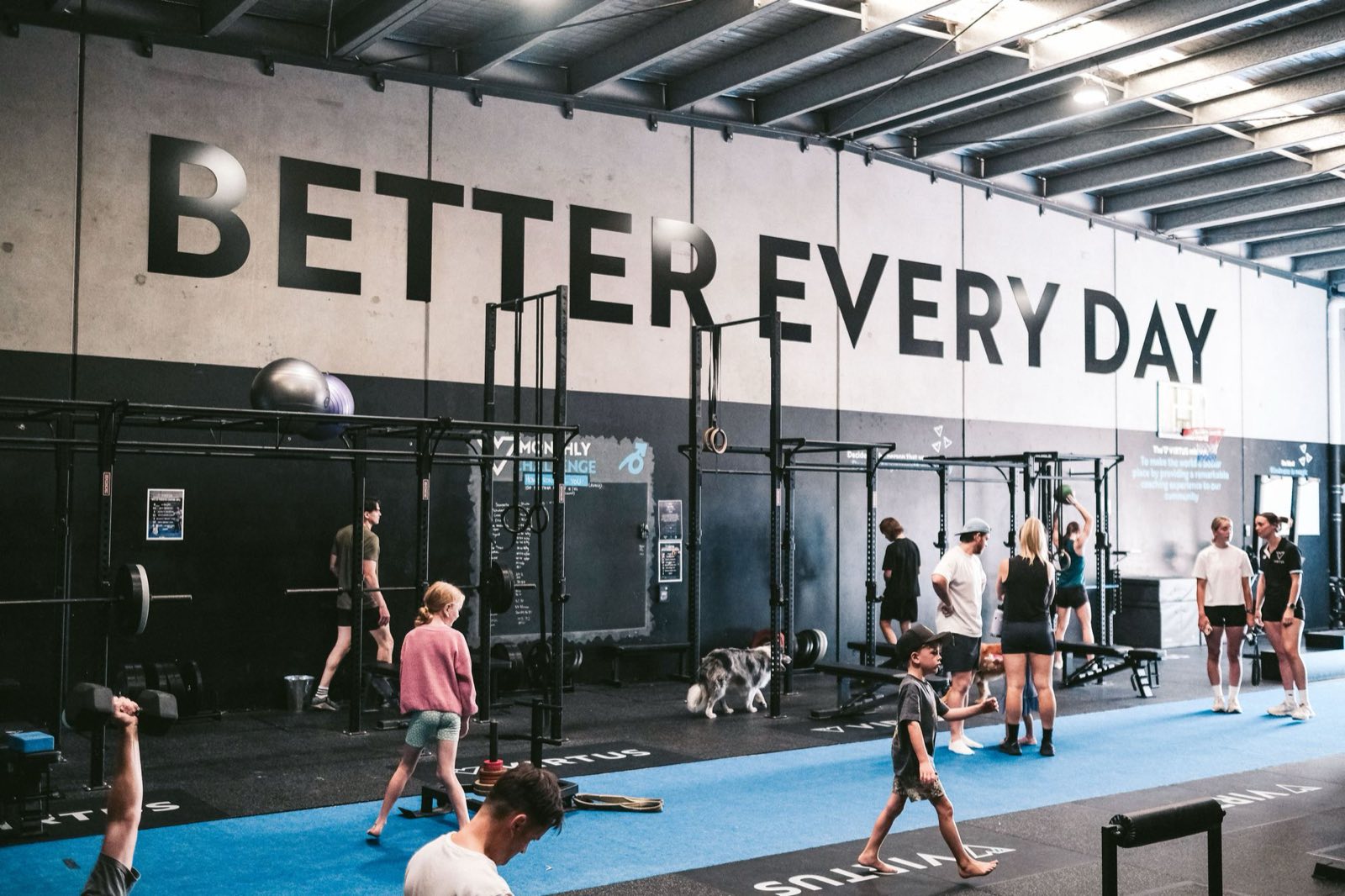 The Better Every Day wall above the training floor at Virtus Performance